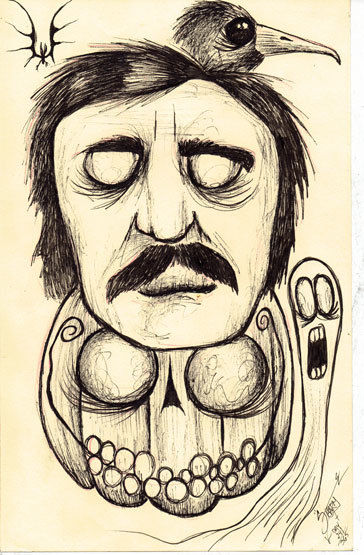 364x555 Edgar Allan Poe Halloween Art Dark Drawing Horror Ghost Raven - Edgar Allan Poe Drawing