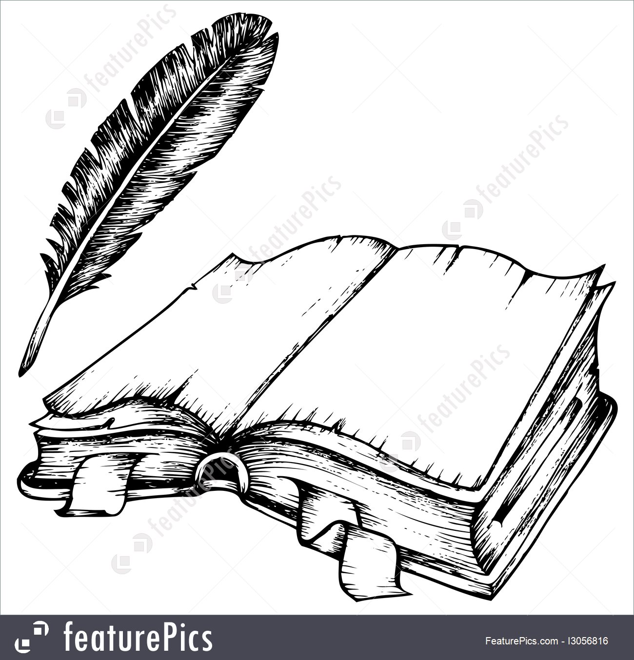 1300x1354 Drawing Of Opened Book With Feather Illustration - Education Drawing