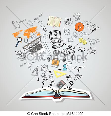 450x470 open book education sketch hand draw doodle fly from pages - Education Drawing