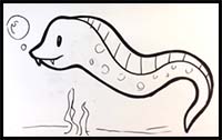 200x126 How To Draw Cartoon Eels Realistic Eels Drawing Tutorials - Eel Drawing