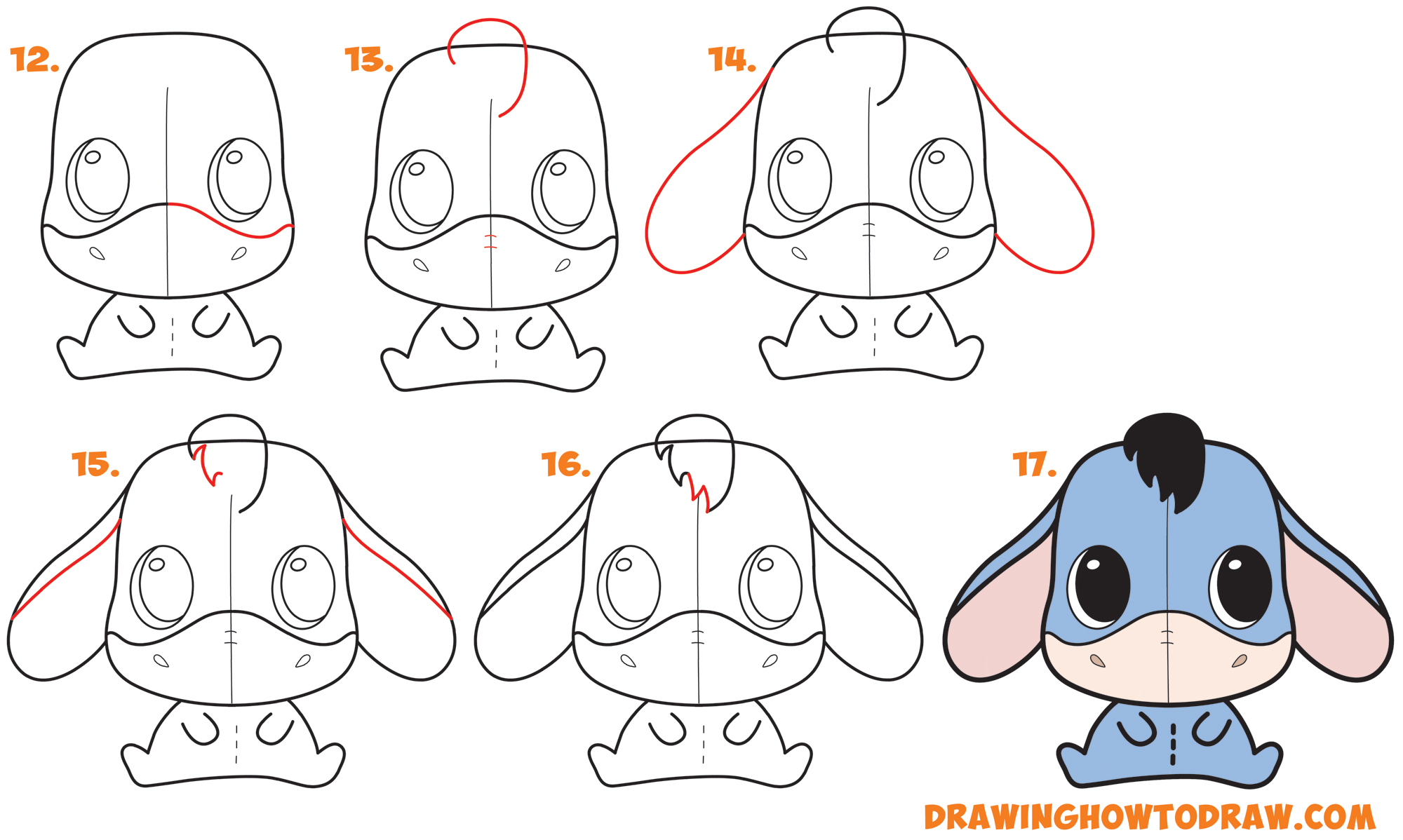 2000x1198 How To Draw A Cute Chibi Kawaii Eeyore Easy Step - Eeyore Drawing