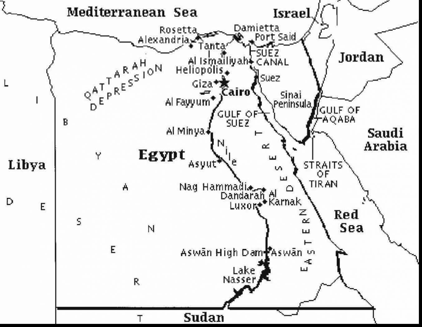 1351x1046 printable map of egypt and travel information download free - Egypt Map Drawing
