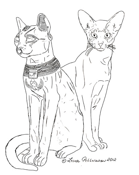 450x567 ancient egyptian art - Egyptian Cat Drawing