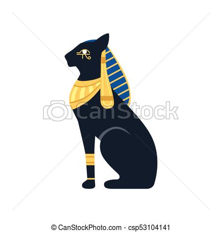 450x470 black egyptian cat bastet, ancient egypt goddess, vector - Egyptian Cat Drawing