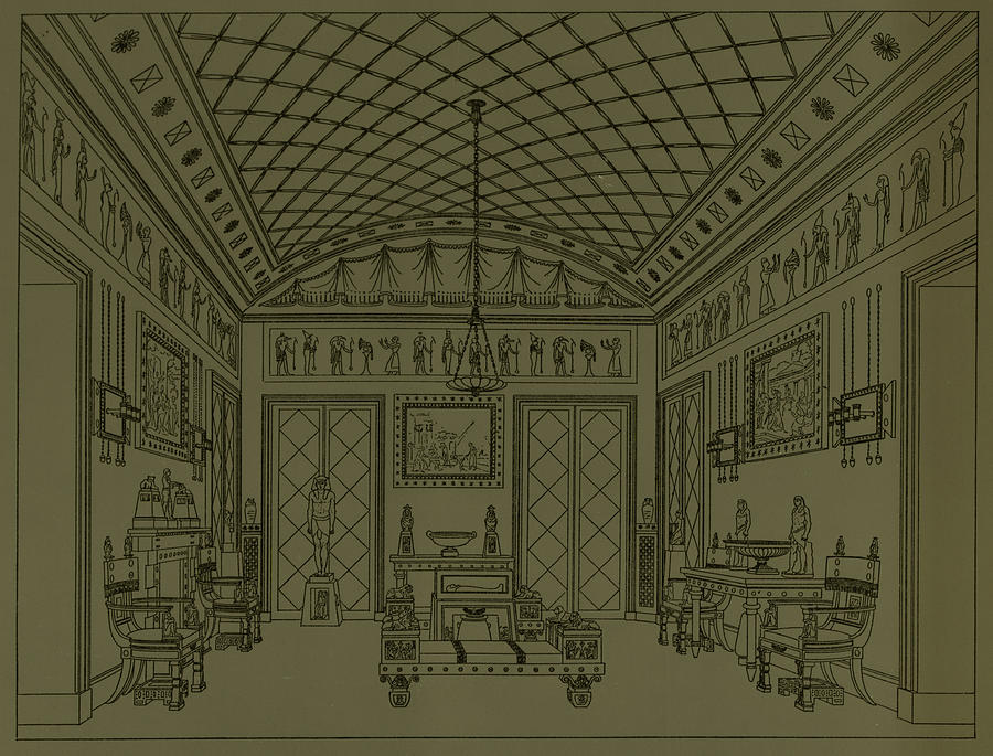 900x685 drawing room with egyptian decoration drawing - Egyptian Drawings