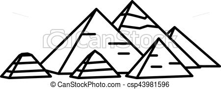 450x181 Ancient Egyptian Pyramids Linear Thin Line Illustration - Egyptian Pyramids Drawing