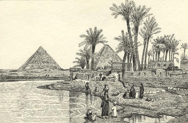 600x394 Chd, Egyptian Pyramids, With A Modern Village - Egyptian Pyramids Drawing