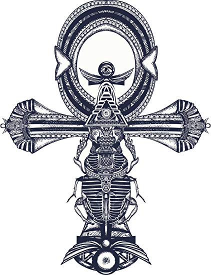 422x550 Majestic Egyptian Scarab Theme Ankh Looped Cross Art - Egyptian Scarab Drawing