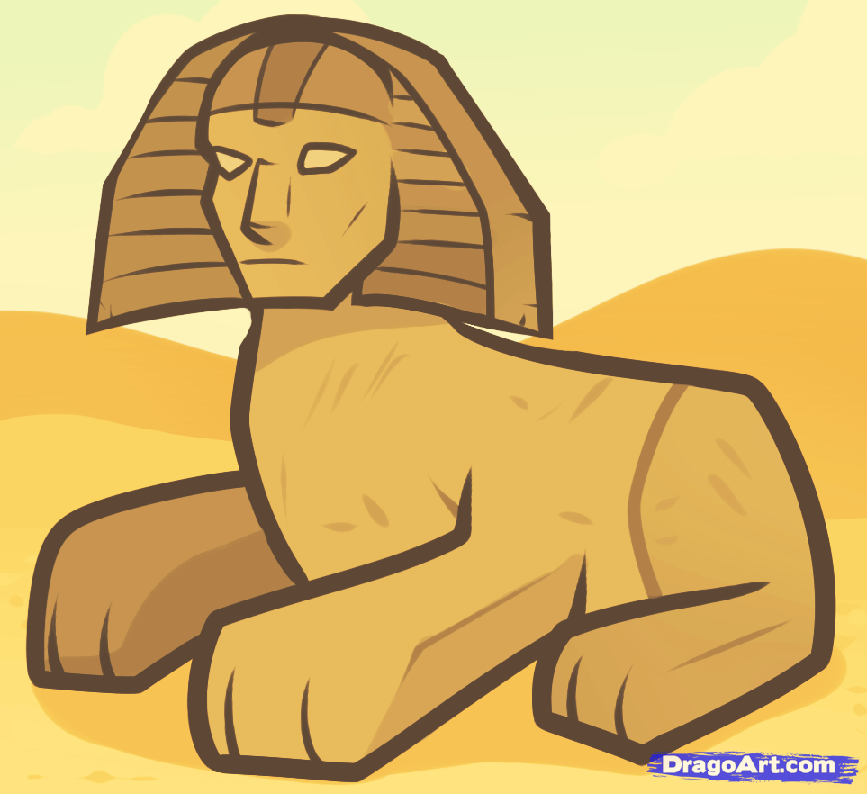 963x882 How To Draw A Sphinx For Kids, Step - Egyptian Sphinx Drawing