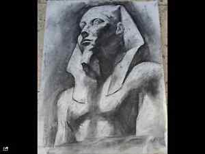 300x225 Original Large Charcoal Drawing Cm Egyptian Sphinx Ebay - Egyptian Sphinx Drawing