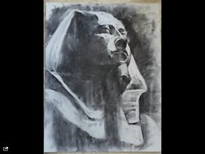 300x225 Original Large Charcoal Drawing Cm Egyptian Sphinx Ebay - Egyptian Sphinx Drawing