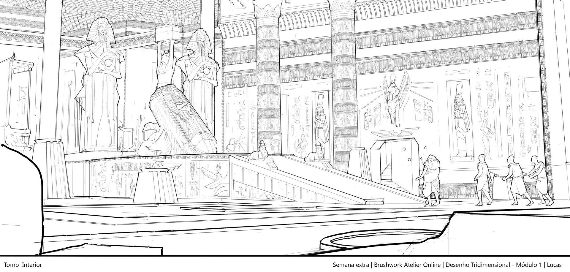 1920x916 Artstation - Egyptian Tomb Drawing