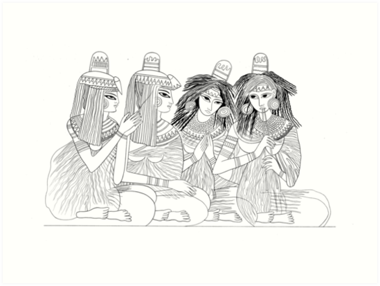 549x413 egyptian women tomb drawing, black on white art prints - Egyptian Tomb Drawing