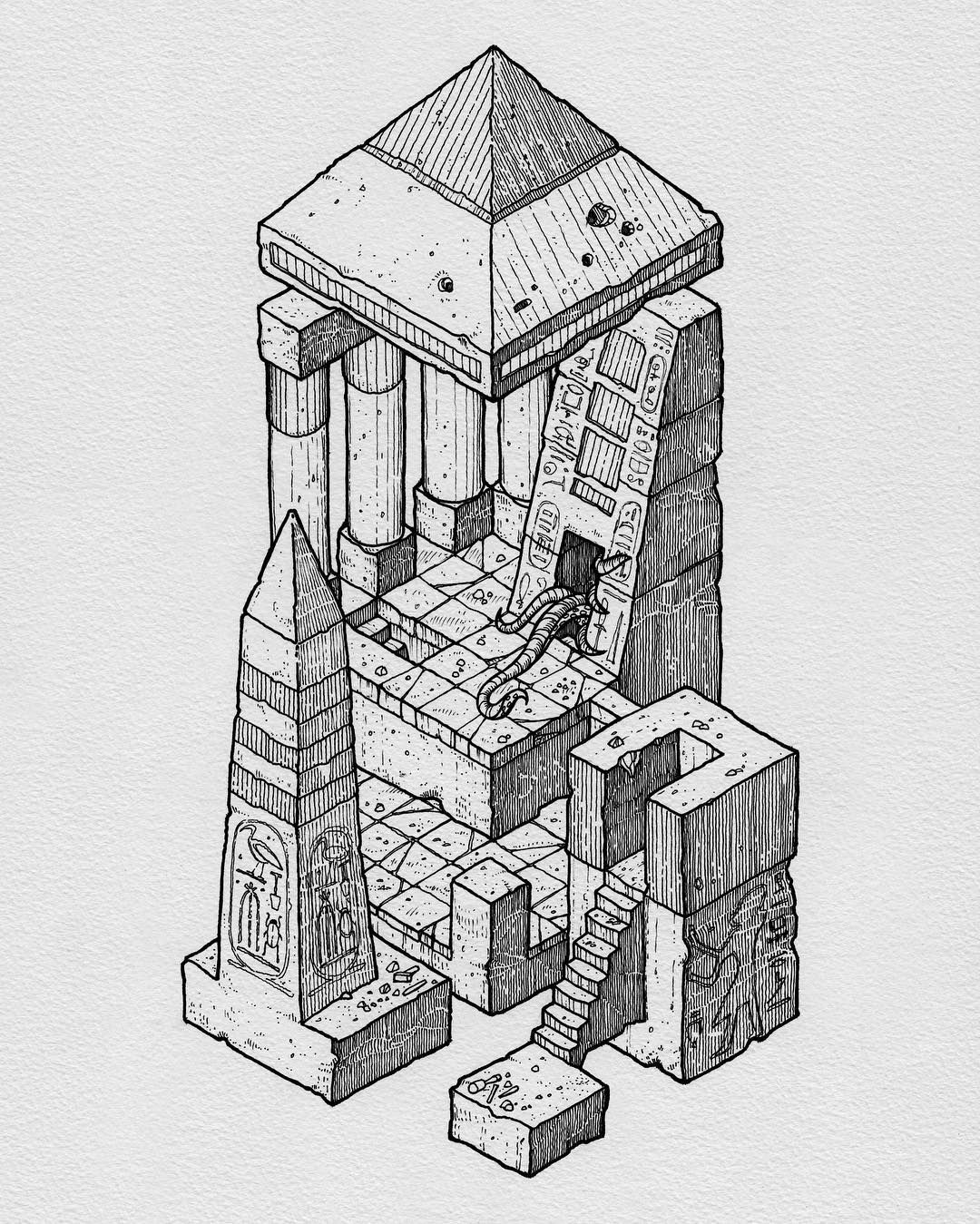 1080x1349 recent commission an isometric egyptian tomb with a hint - Egyptian Tomb Drawing
