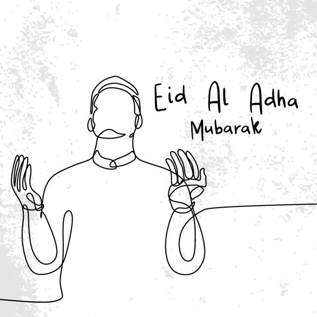 640x640 Eid Al Adha Greeting Design With One Continuous Line Art Drawing - Eid Drawing
