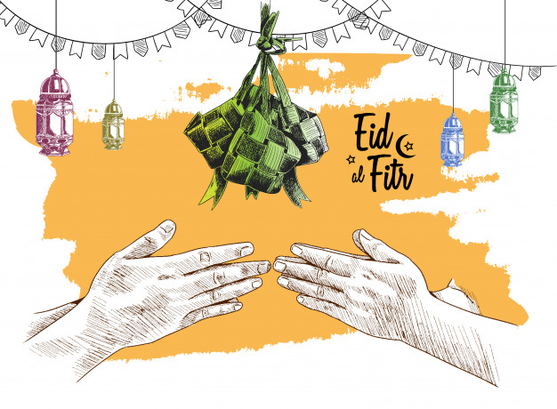 626x460 Eid Al Fitr Free Hand Drawing Sketch Of Ketupat Vector Premium - Eid Drawing