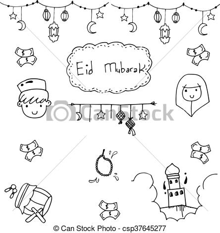 444x470 eid mubarak doodle vector art hand draw - Eid Mubarak Drawing
