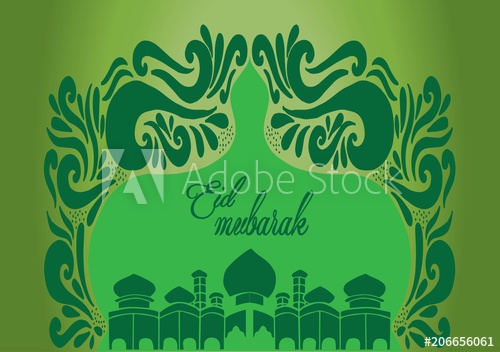 500x352 eid mubarak with mosque, doodle style, hand drawing - Eid Mubarak Drawing