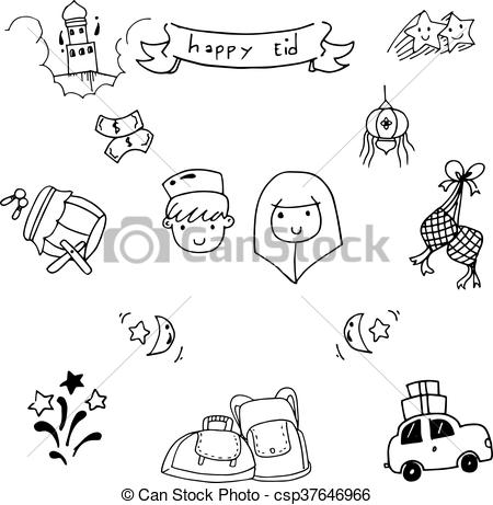 450x461 hand draw doodle vector eid mubarak illustration - Eid Mubarak Drawing
