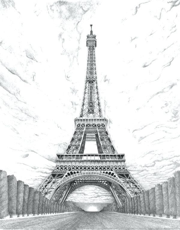 600x764 Eiffel Tower Black And White Drawing Drawn Vintage Rubensaavedra - Eiffel Tower Black And White Drawing
