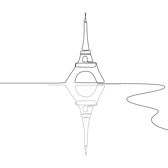 640x640 Eiffel Tower Black And White Single One Line Drawing Vector - Eiffel Tower Black And White Drawing