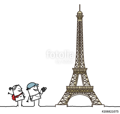 500x476 Cartoon Couple With Eiffel Tower Stock Image And Royalty Free - Eiffel Tower Cartoon Drawing