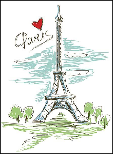 446x606 I Love Paris Eiffel Tower Cartoon Icon Vinyl Decal - Eiffel Tower Cartoon Drawing