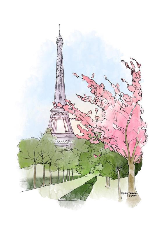 570x785 Eiffel Tower Ink And Watercolor Drawing Etsy - Eiffel Tower Drawing