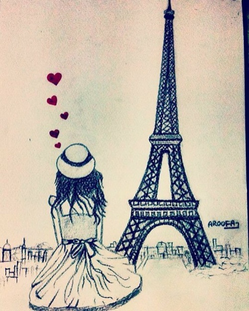 500x624 Girl In Front Of Eiffel Tower On We Heart It - Eiffel Tower Drawing