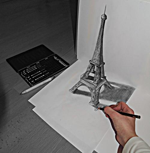 500x510 Drawing Eiffel Tower Via Facebook On We Heart It - Eiffel Tower Drawing 3d