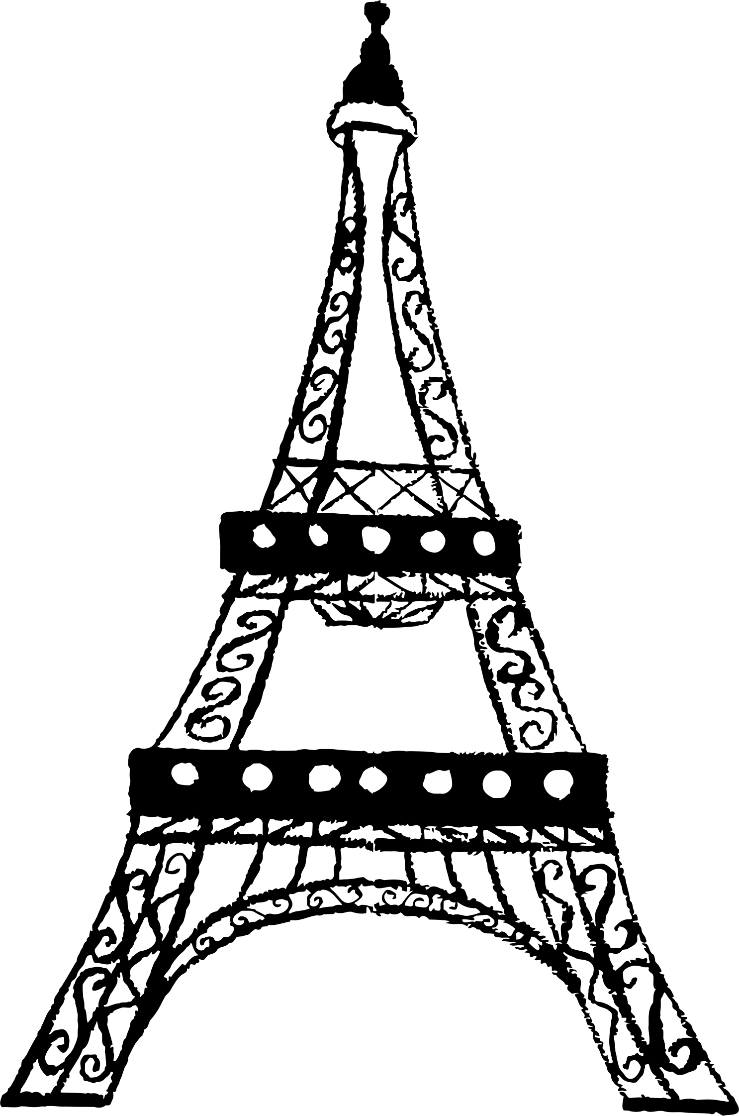 1486x2242 Eiffel Tower With Crown Clipart Download - Eiffel Tower Drawing Black And White