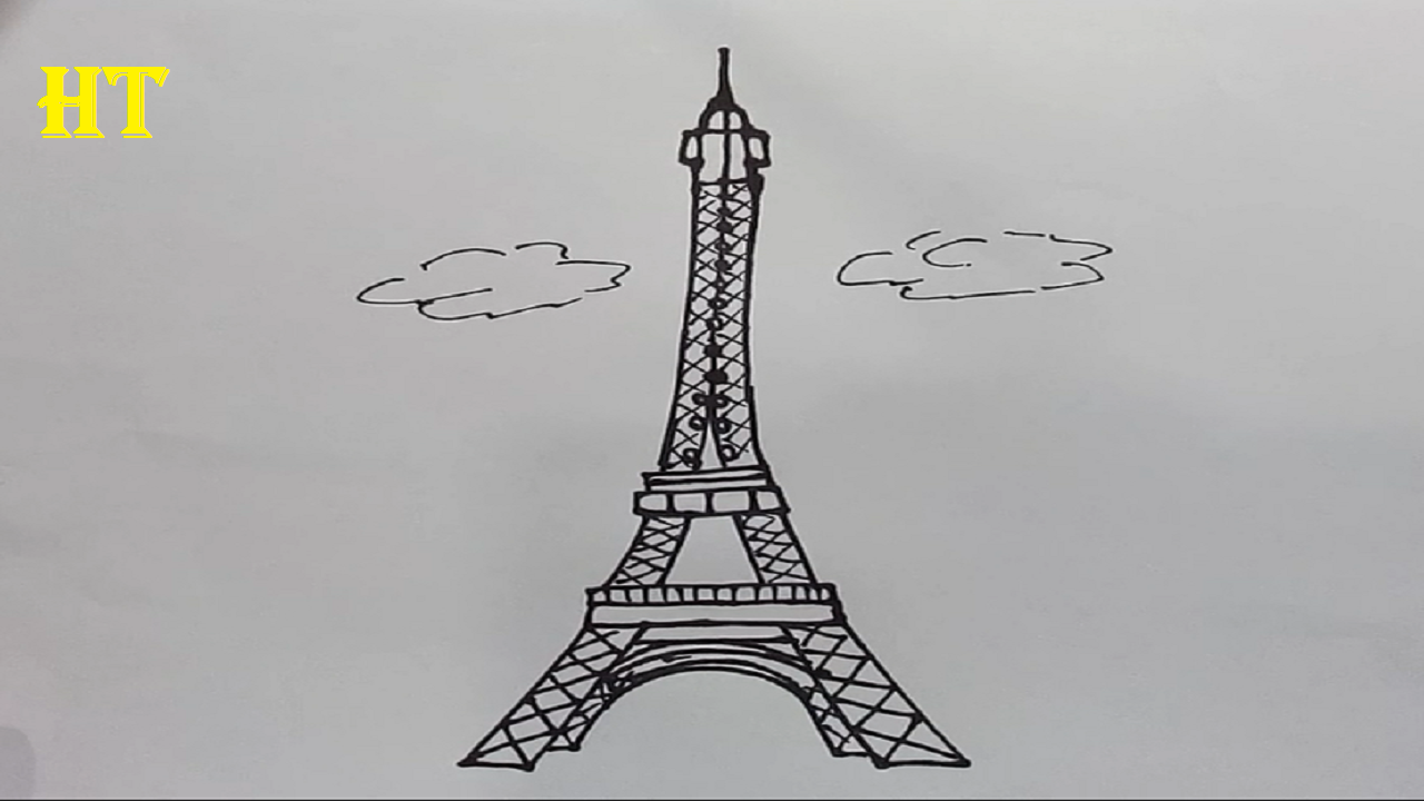 1280x720 How To Draw The Eiffel Tower Step - Eiffel Tower Drawing Easy