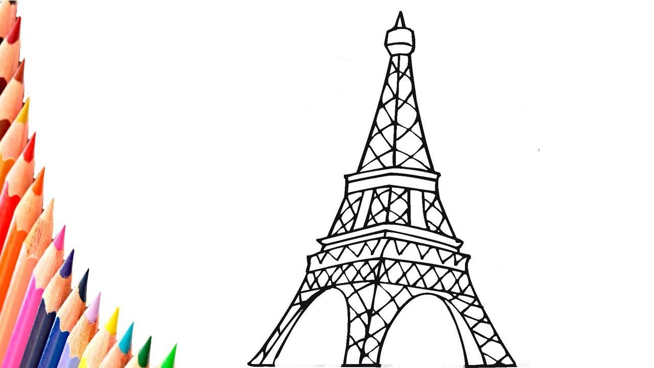 1280x720 Coloring Pages How To Draw The Eiffel Tower Stepstep Easy For Easy - Eiffel Tower Drawing Easy