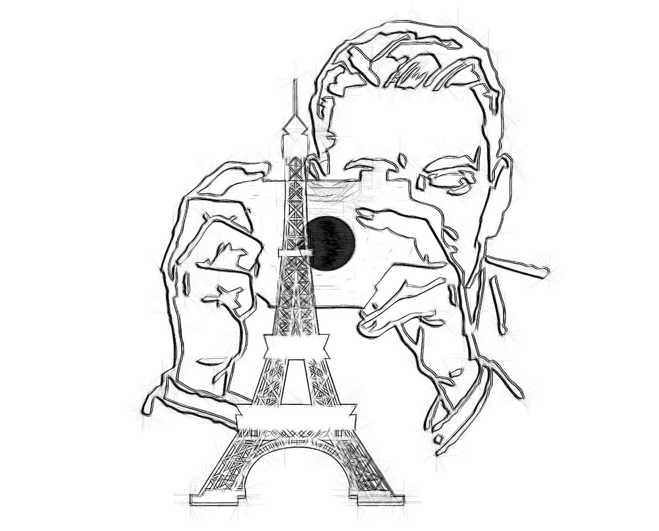 1280x1032 Eiffel Tower, Tourist, Photographer, Drawing, Pencil - Eiffel Tower Drawing Outline