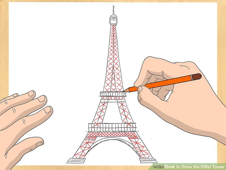 728x546 How To Draw The Eiffel Tower Steps - Eiffel Tower Drawing Outline