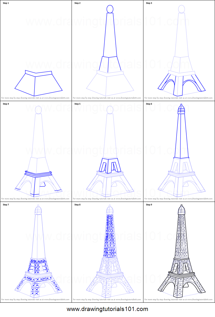 751x1107 How To Draw Mini Eiffel Tower Printable Step - Eiffel Tower Drawing Step By Step