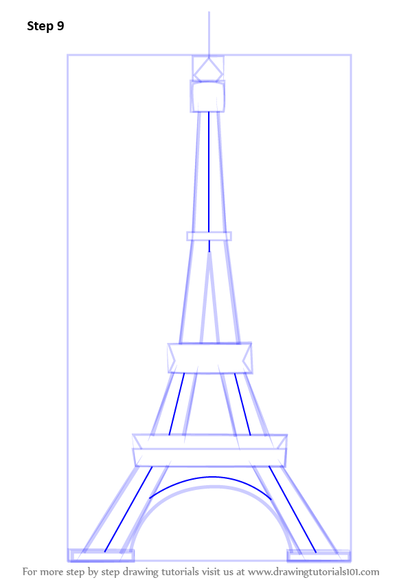 597x844 Learn How To Draw An Eiffel Tower - Eiffel Tower Drawing Step By Step
