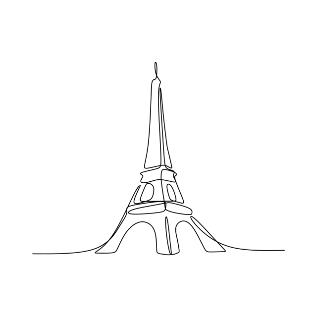 640x640 Paris Eiffel Tower Hand Drawn Vector Illustration Continuous Line - Eiffel Tower Line Drawing