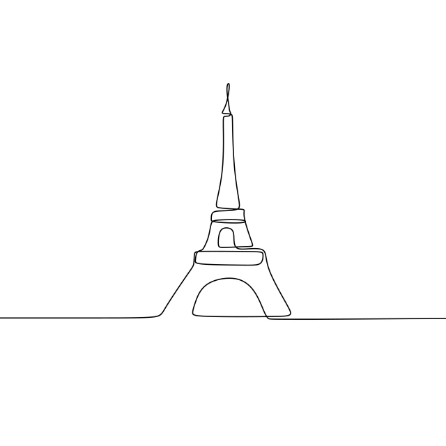 640x640 Paris Eiffel Tower Icon Vector Illustration With Continuous Line - Eiffel Tower Line Drawing