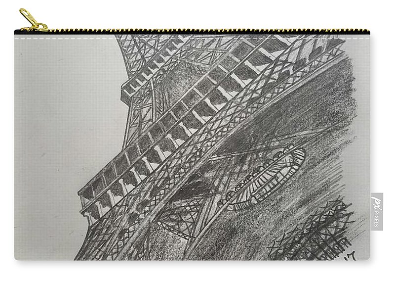 800x570 Eiffel Tower Graphite Pencil Sketch Carry All Pouch For Sale - Eiffel Tower Pencil Drawing