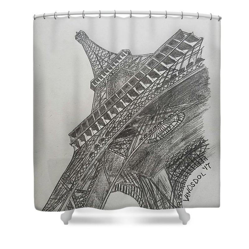 800x800 Eiffel Tower Graphite Pencil Sketch Shower Curtain For Sale - Eiffel Tower Pencil Drawing