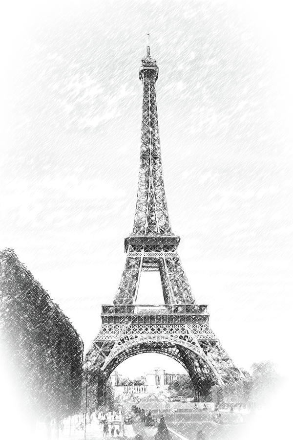 600x900 Eiffel Tower Pencil Sketch Effect Photograph - Eiffel Tower Pencil Drawing