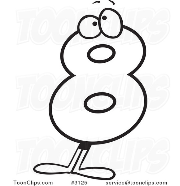 581x600 Cartoon Black And White Line Drawing Of An Eight Character - Eight Drawing