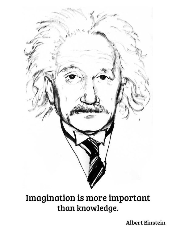 570x758 albert einstein black ink drawing fine art poster print etsy - Einstein Drawing