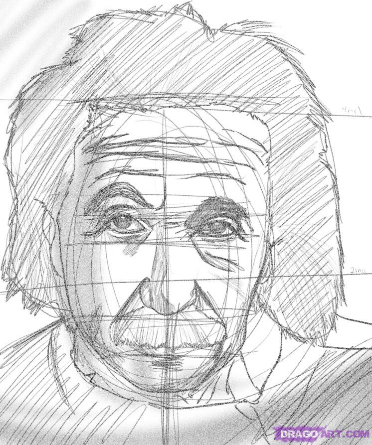 746x893 How To Draw Albert Einstein, Step - Einstein Drawing Cartoon