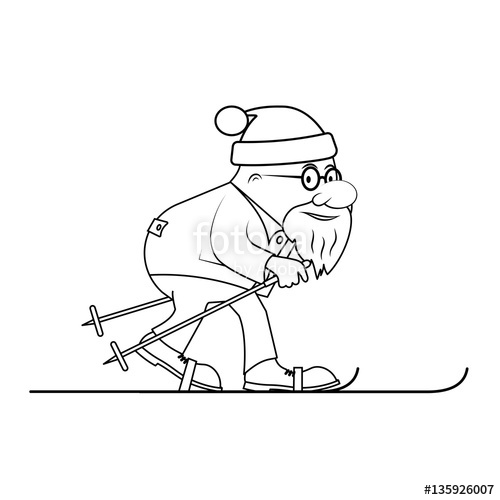 500x500 drawing the elderly person on skis a vector illustration stock - Elderly Drawing