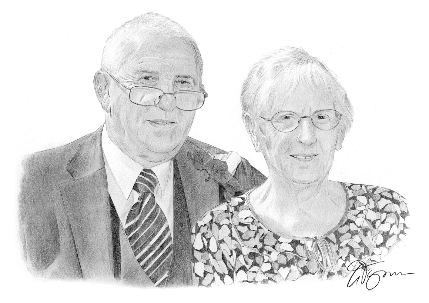 1415x1000 pencil drawing commission of an elderly couple - Elderly Drawing