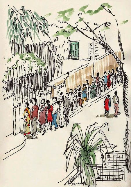 451x640 kalpana balaji india election queue illustration - Election Drawing