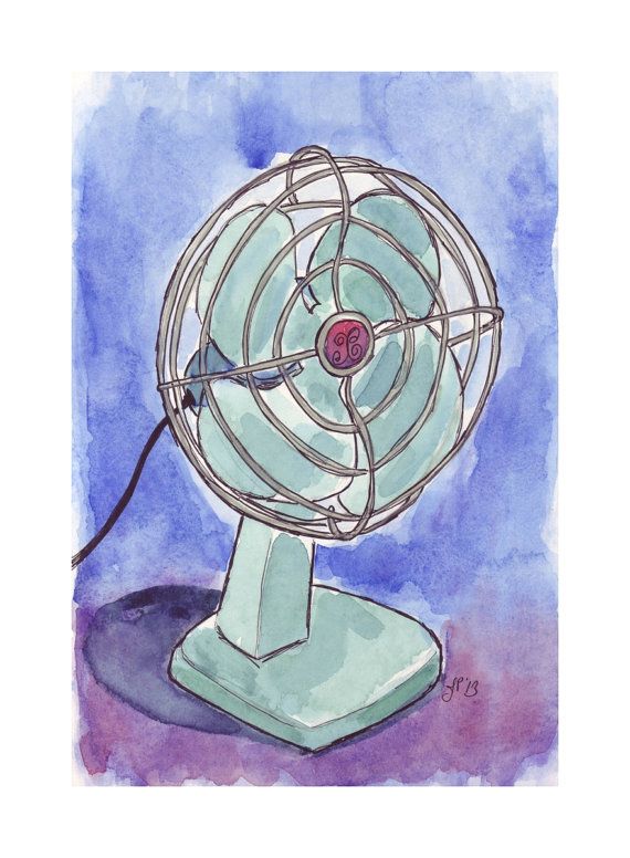 570x776 watercolor painting retro fan vintage electric fan - Electric Fan Drawing