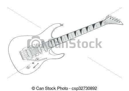 450x317 Electric Guitar Drawing On White Line Art Vector Illustration - Electric Guitar Line Drawing